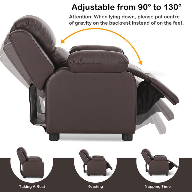 Deluxe Padded Kids Sofa Armchair Recliner Headrest Children W/ Storage Arm Brown