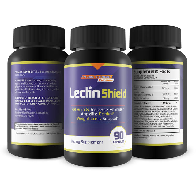 Lectin Shield Fat Burn & Release Formula by Pro Leptitoxification Remedies - Appetite Suppressant & Weight Loss Supplement - 30 Servings