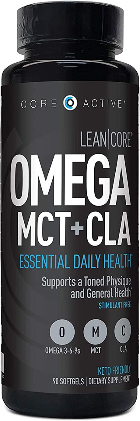 Lean CORE Omega MCT + CLA - Stimulant Free Health Formula, Lean Muscle & Toned Physique, Omega 3-6-9 Fatty Acids - Flaxseed Fish Oil- Coconut Oil- Keto Friendly 30 Day Supply (90 Softgels)