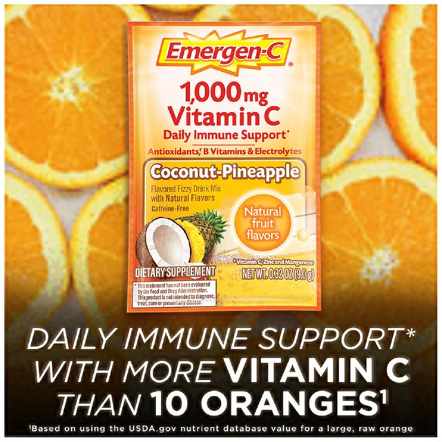 Emergen-C Daily Immune Support Vitamin C Supplement Powder, Coconut Pineapple, 30 Ct