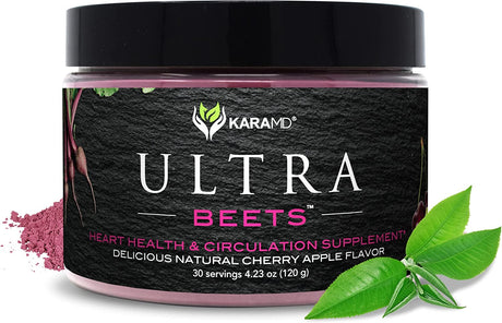 Karamd Ultrabeets - Beetroot Superfood Powder - Heart Health, Circulation & Energy Supplement - Supports Nitric Oxide Production - Cherry Apple Flavored Drink Mix - 30 Servings