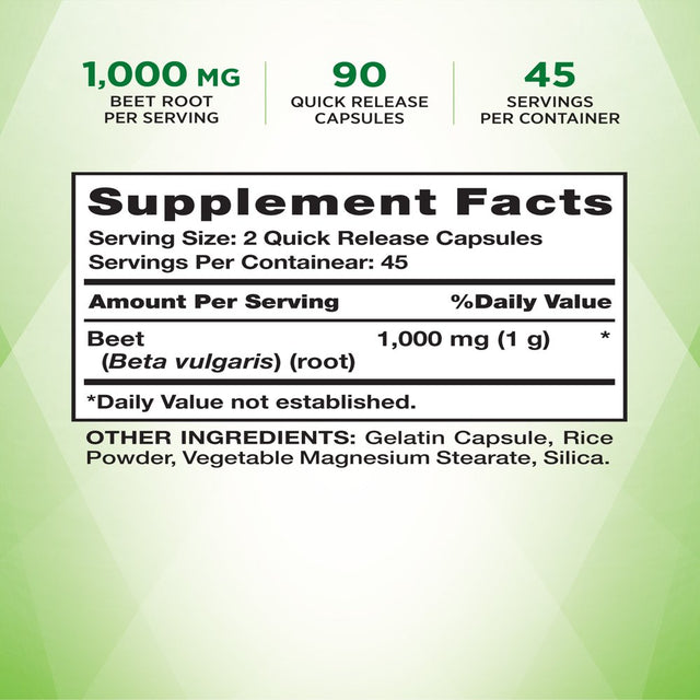 Beet Root Capsules | 1000Mg | 90 Pills | Herbal Extract | Gluten Free & Non-Gmo Supplement | by Nature'S Truth