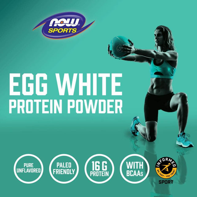 NOW Sports Nutrition, Egg White Protein, 16 G with Bcaas, Unflavored Powder, 5-Pound