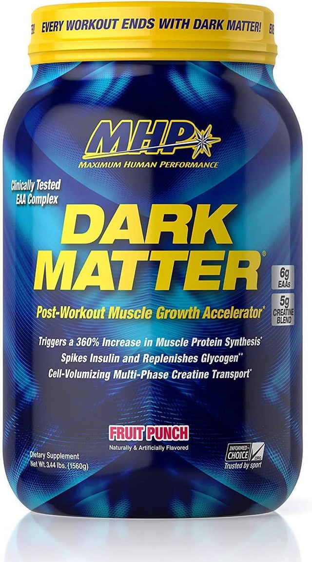 MHP Dark Matter Post Workout, Recovery Accelerator, W/Multi Phase Creatine, Waxy Maize Carbohydrate, 6G Eaas, Fruit Punch, 20 Servings, 55 Oz