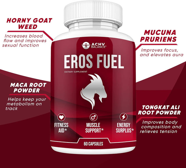 Eros Fuel Dietary Supplement W/Horny Goat Weed | for Strength, Energy & Endurance – Supports Muscle, Heart Health, Blood Pressure and Circulation - 60 CT