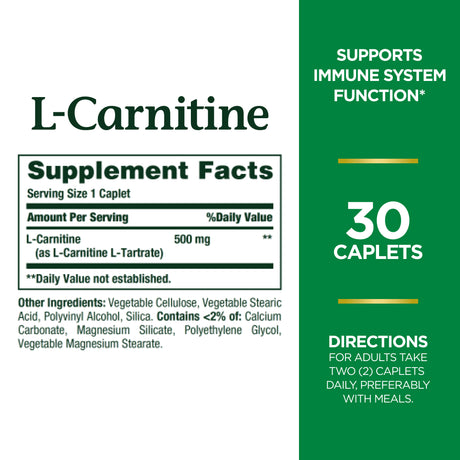 Nature'S Bounty L-Carnitine 500 Mg Caplets for Heart Health Support, 30 Ct