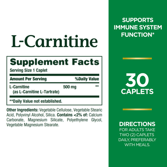 Nature'S Bounty L-Carnitine 500 Mg Caplets for Heart Health Support, 30 Ct