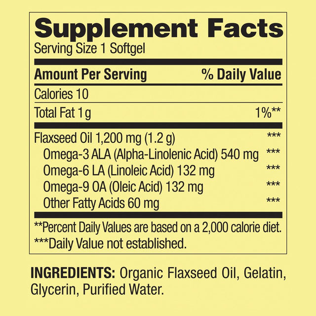 Spring Valley Flaxseed Oil Softgels Dietary Supplement, 1,200 Mg, 200 Count