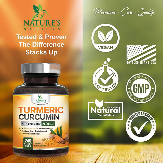 Turmeric Curcumin with Bioperine 95% Standardized Curcuminoids 2600Mg - Black Pepper for Max Absorption, Vegan Joint Support, Nature'S Tumeric Extract, Herbal Supplement, Non-Gmo - 240 Capsules