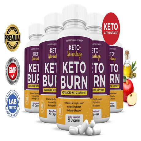 (5 Pack) Keto Advantage Keto Burn Pills Includes Apple Cider Vinegar Gobhb 300 Capsules