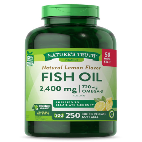 Fish Oil Omega 3 | 2400 Mg | 250 Liquid Softgels | Burpless Lemon Flavor Pills | Non-Gmo, Gluten Free Supplement | by Nature'S Truth