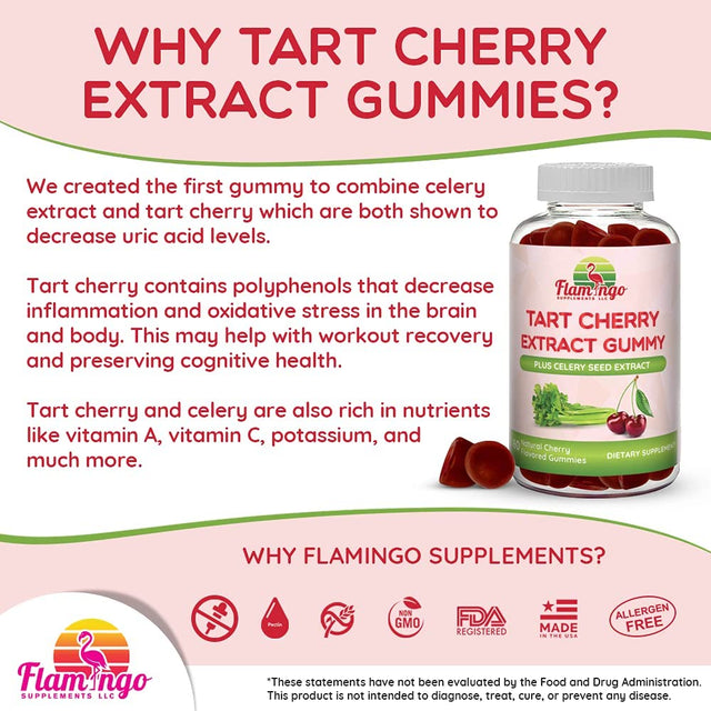 Tart Cherry Gummies (2000Mg) with Celery Extract (400Mg)- Uric Acid Cleanse, Sleep, and Joints- Tart Cherry Extract Alterative to Tart Cherry Juice Concentrate, Capsules, or Powders - 60 Count