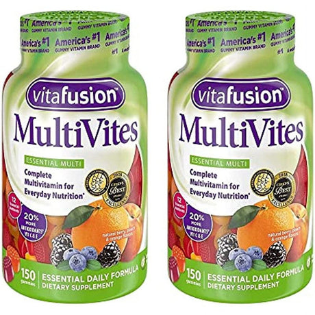 Vitafusion Multivites Gummies Vitamins for Adults Berry, Peach and Orange - 150 Ct, Pack of 2