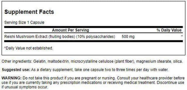 Swanson Reishi Mushroom Extract Standardized to 10% Polysaccharides 500 Mg 90 Capsules