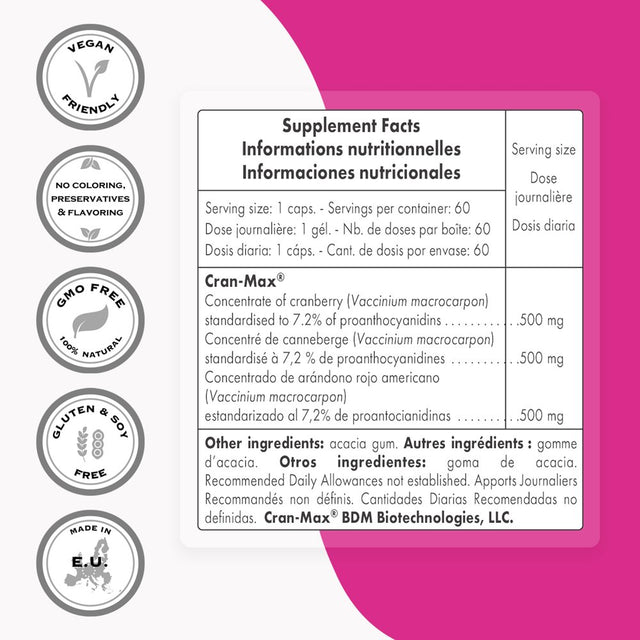 Supersmart - Cran-Max 500 Mg per Day - Cranberry Pills - Support Urinary Tract Health - Women & Men Supplement | Non-Gmo & Gluten Free - 60 Vegetarian Capsules