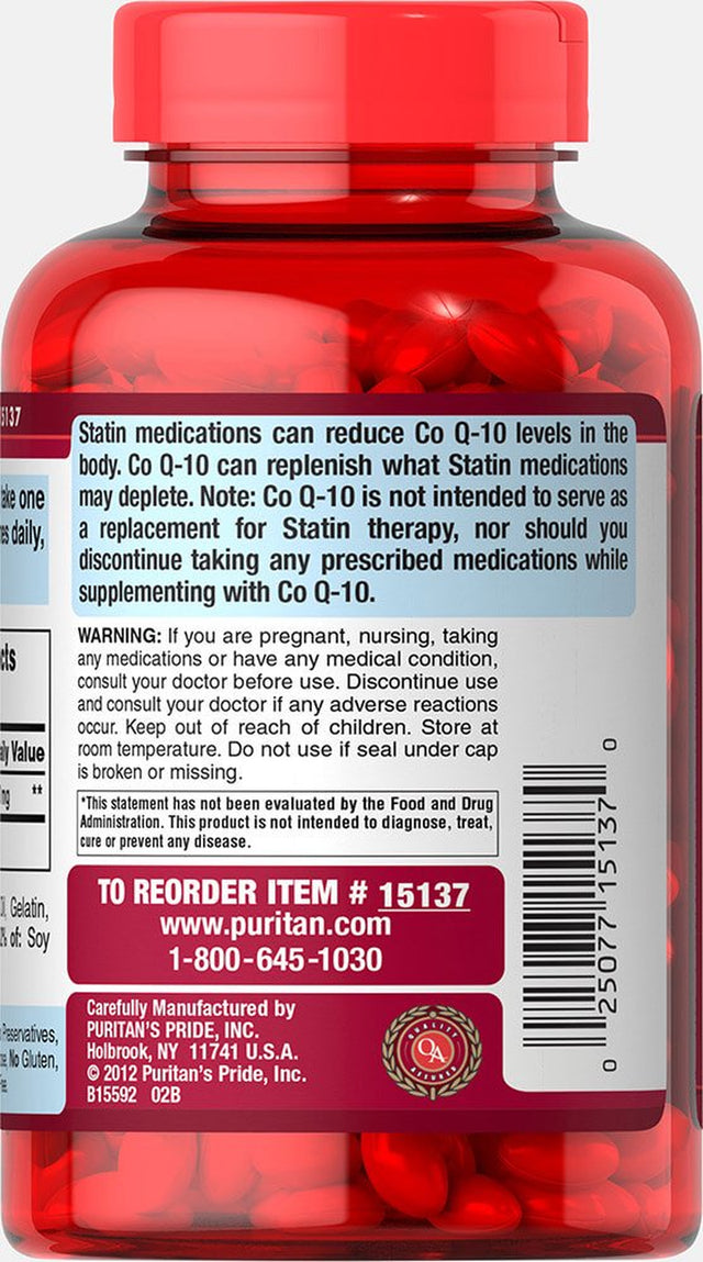 Puritans Pride QSORB Coq10 100 Mg Supports Heart Health** Important for Statin Medication Users 240 Rapid Release Softgels