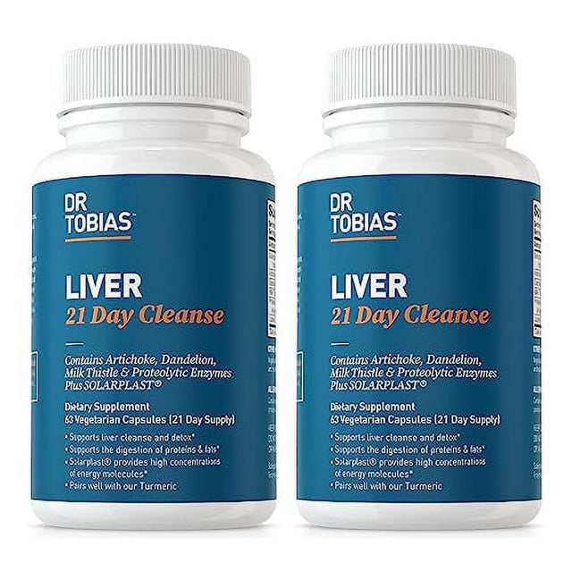 Dr Tobias Liver 21 Day Cleanse, Herbal Liver Detox Cleanse with Solarplast Artichoke Extract Milk Thistle & Dandelion Extract Liver Cleanse & Detox 63 Vegetable Capsules 3 Daily 126 Count (Pack of 2)