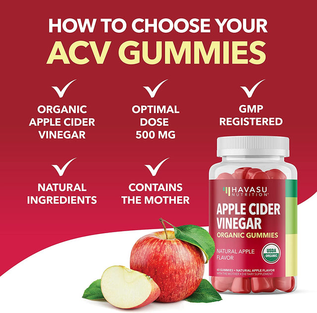 Organic Apple Cider Vinegar Gummies Detox | the Mother Enzyme | ACV Gummy Supplement for Metabolism to Help Support Digestion and Cleanse Gut | 60 Vegan and Non-Gmo, Naturally-Flavored Apple Gummies