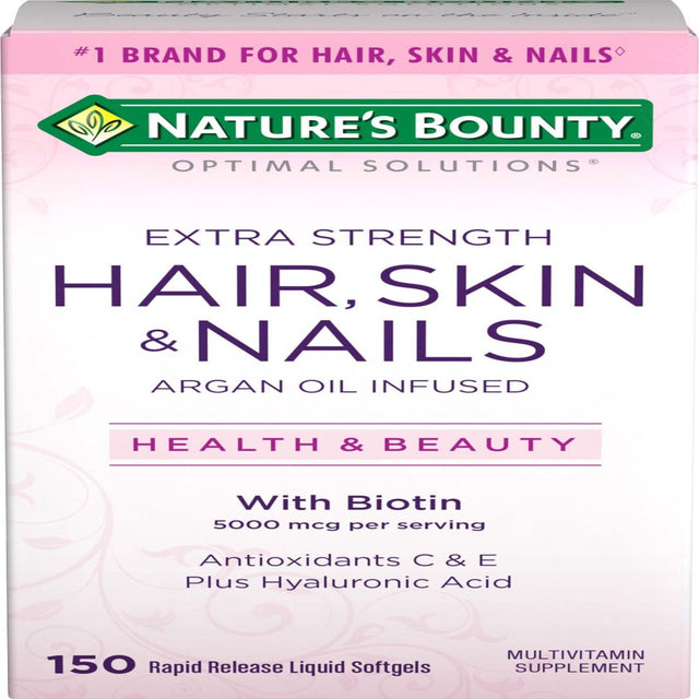 Nature'S Bounty Optimal Solutions Hair Skin & Nails Extra Strength, 150 Softgels, Multivitamin Supplement, with Antioxidants C & E