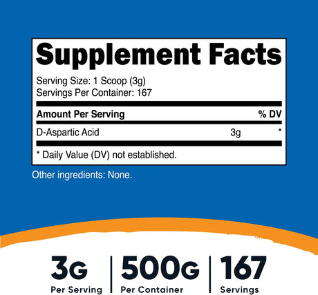 Nutricost D-Aspartic Acid (DAA) Powder 500G - DAA Supplement