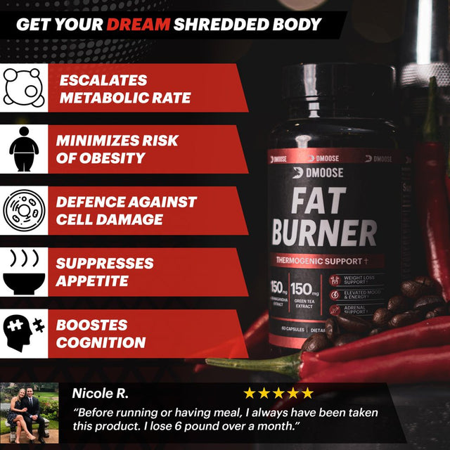 Dmoose Fat Burner Supplement, Expedites Metabolism, Reduces Cravings and Lowers