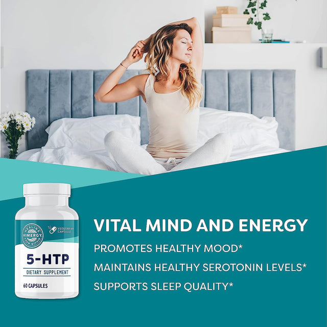 Vimergy 5-HTP Capsules, 60 Servings – Healthy Mood & Stress Support Supplement – Promotes Healthy Levels of Serotonin for Stress Management, Vegan, Non-Gmo, Gluten-Free, Grain-Free, & Paleo