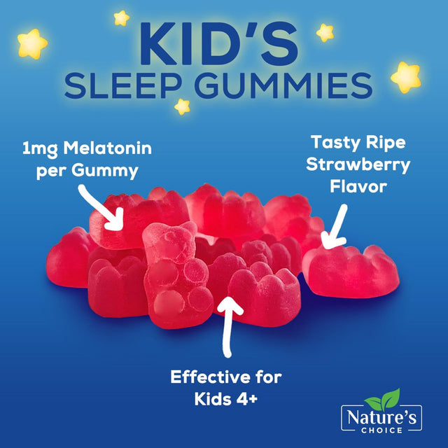 Nature'S Choice Kids Melatonin 1Mg Gummy, 100% Drug-Free & Effective Sleep Supplement Gummies for Children Ages 3 and Up, Chewable Supplement for Restful Sleep, Natural Berry-Flavored - 60 Gummies