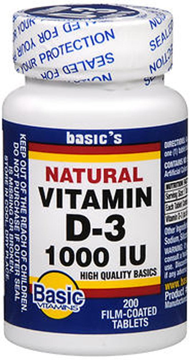 Basic'S Natural Vitamin D-3 1000 IU Film-Coated Tablets, 200 Count