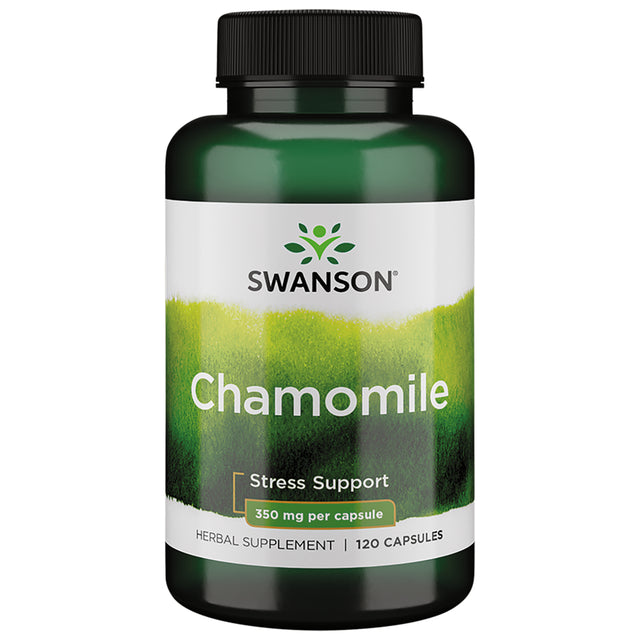 Swanson Chamomile Stress Support - Made with German Chamomile Flower - Herbal Supplement to Promote Stress, Relaxation and Sleep Support - Helps Easy Body and Mind - (120 Capsules, 350Mg Each)