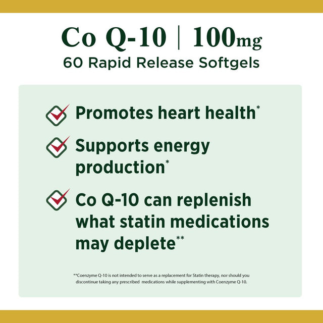 Nature'S Bounty Coq10 100 Mg + L-Carnitine Softgels for Heart Health, 60 Count