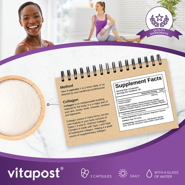 Vitapost Collagen Complex Supplement Supports Skin, Bone and Joint Health - 90 Capsules