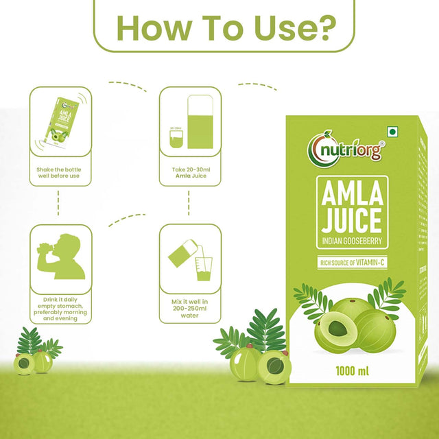 Nutriorg Amla Juice 33.8 FI Oz (1000Ml) | Made from Organic Farm Produce Juice | Vitamin C Rich | Detox Juice