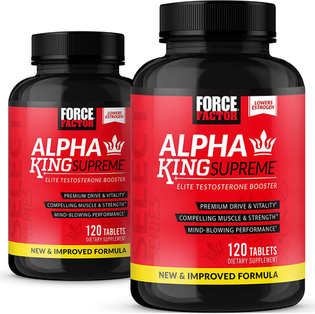 FORCE FACTOR Alpha King Supreme, 2-Pack, Testosterone Booster for Men with Fenugreek Seed & Ashwagandha to Increase Drive & Vitality, Boost Performance, Build Muscle & Strength, 120 Tablets