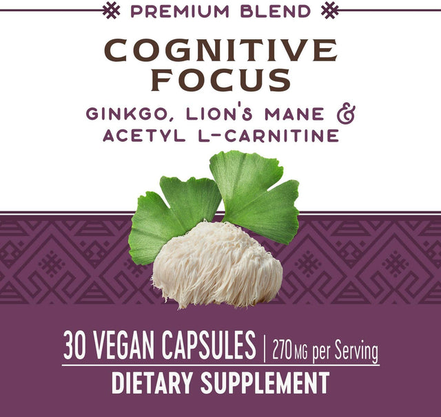 Nature'S Way Premium Blend Cognitive Focus with Gingko, Lion'S Mane & Acetyl L-Carnitine, Supports Memory and Concentration*, 30 Capsules