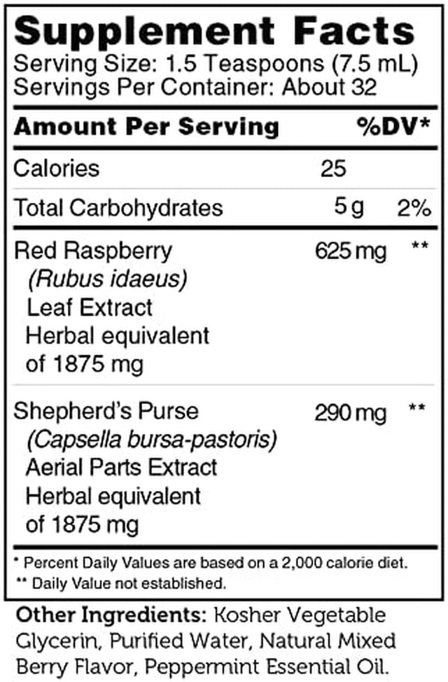 Zahler Pureberry+Purse, Liquid Raspberry Leaf & Sheperd'S Purse, Strengthens Uterine Tissue, Certified Kosher, 8OZ