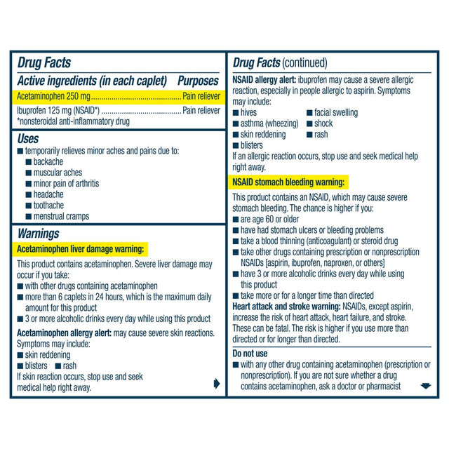 Advil Dual Action Back Pain Caplets Delivers 250Mg Ibuprofen and 500Mg Acetaminophen per Dose for 8 Hours of Back Pain Relief - 72 Count