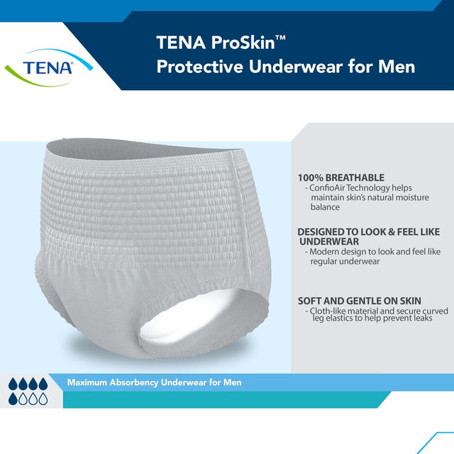 Tena Proskin Incontinence Underwear for Men, Maximum, L, 72 Ct