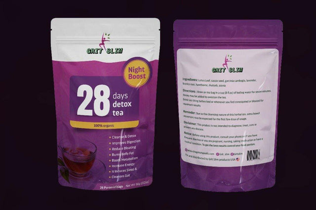 Gritslim Detox Tea 28 Days Teatox for Body Detox – Night Boost Gut Cleansing Burn Fat Restore Your Body Natural Balance, Vegan, 100% Organic, Non GMO