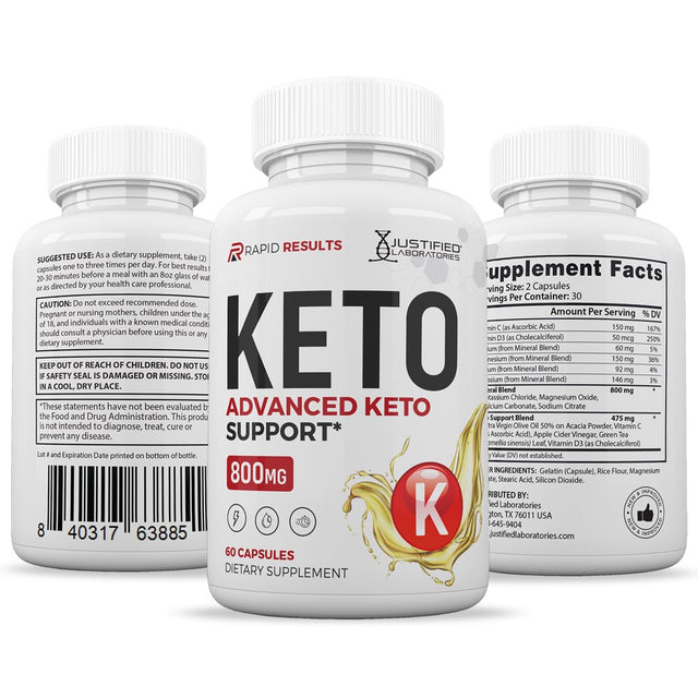 (3 Pack) Justified Laboratories Rapid Results ACV Pills 1275Mg Stronger than Gummies Advanced Keto Support 180 Capsules