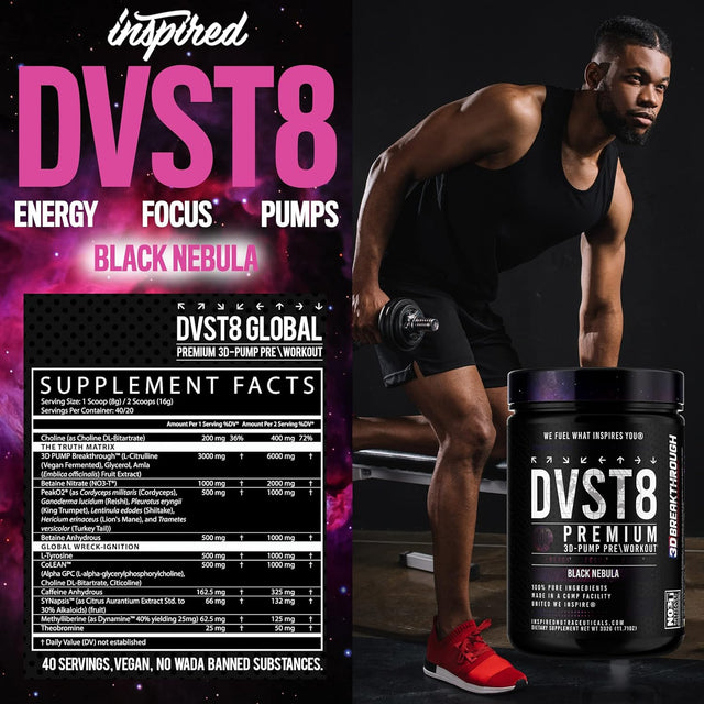 DVST8 Global Pre-Workout | 3D Pump Breakthrough + NO3-T Nitrate + Peak02 | by Inspired Nutraceuticals (Black Nebula)