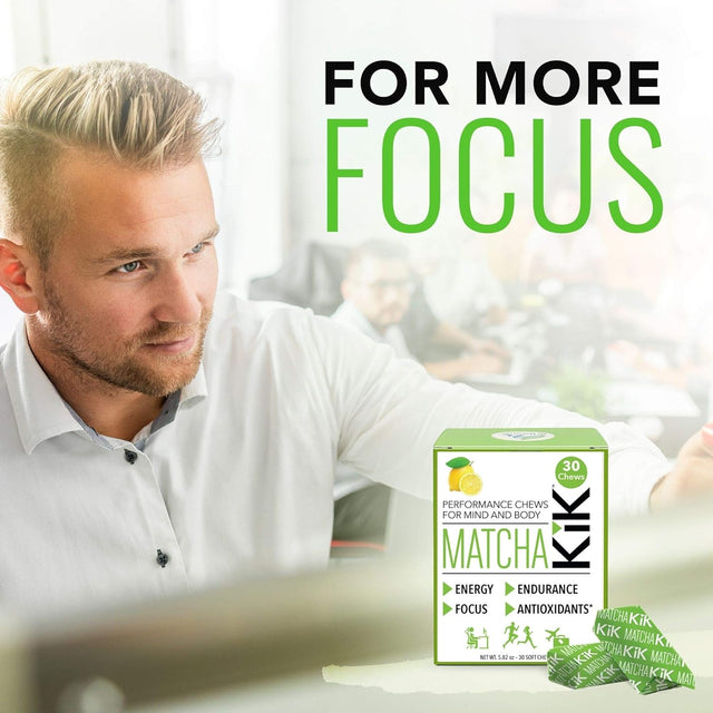 Matcha Kik Energy Chews - for Energy, Mental Focus, and Antioxidants. Healthy, Sport Chews with Premium Japanese Matcha Powder, D-Ribose and Green Tea Caffeine. 30 Servings.