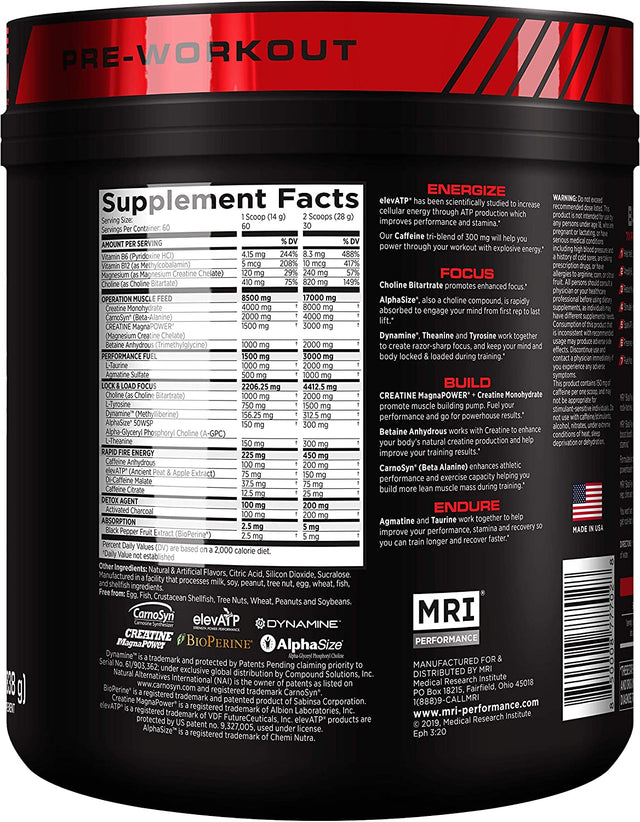 MRI Black Powder Pre-Workout Powder - Explosive Energy & Stamina - Intense Strength and Focus - Build Muscle - Recover Faster – Creatine - 60 Servings (Cocoberry Boom)