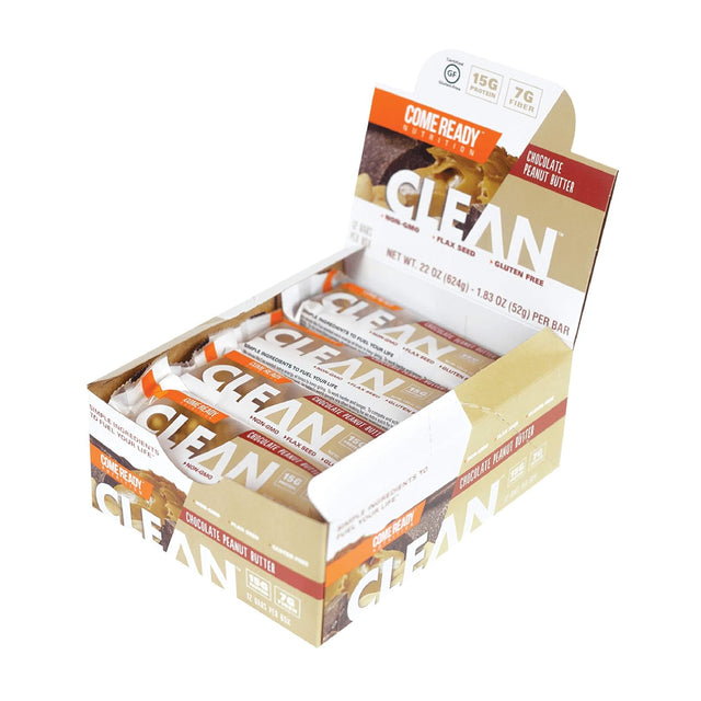 Ready CLEAN Bar, 15G of Protein, 7G Fiber, 6.5G of Whole Grains, NON-GMO, Chocolate Peanut Butter, 1.83 Ounces, 12-Pack