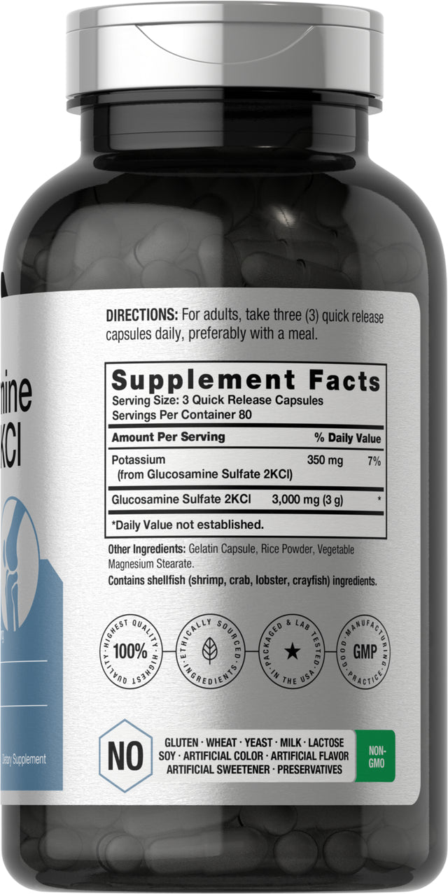 Glucosamine Sulfate 2KCI with Potassium | 3000Mg | 240 Capsules | by Horbaach