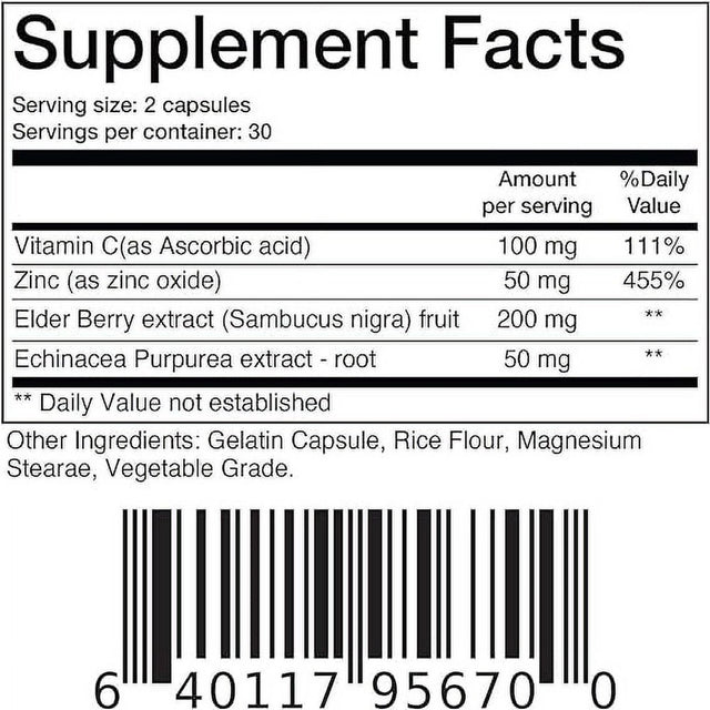 Balance Breens Sambucus Elderberry Extract - 4 Way Immune Support with Elderberry, Vitamin C, Zinc, Echinacea - Powerful Antioxidant - 60 Count