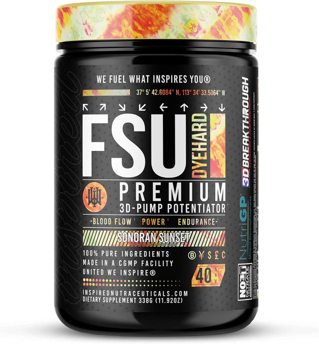 FSU DYEHARD Non-Stim Pre-Workout | 3D Pump + Nutrigp + NO3-T Nitrate | by Inspired Nutraceuticals (Sonoran Sunset)