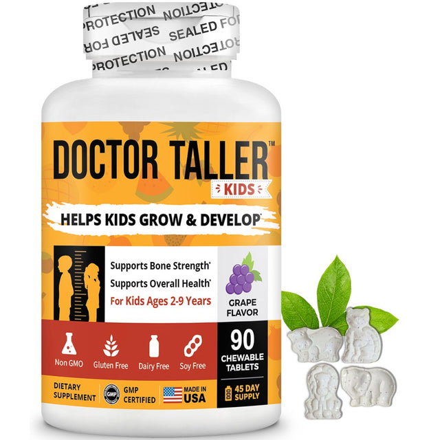 Doctor Taller Kids by Nubest, Help Kids Grow and Develop Healthily with Multivitamins and Multi-Minerals , for Kids Ages 2 to 9, Grape Flavor, 90 Vegan Chewable Tablets