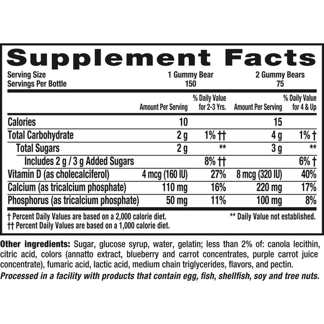 L’Il Critters Calcium + D3 Daily Gummy Supplement for Kids, for Bone Support, Orange, Strawberry and Cherry Flavors, 150 Gummies