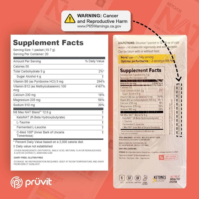 PRÜVIT Keto//Os NAT Heart Tart Keto Supplements – Caffeine Free - Exogenous Ketones - BHB Salts Ketogenic Supplement for Workout Energy Boost for Men and Women (20 Count)