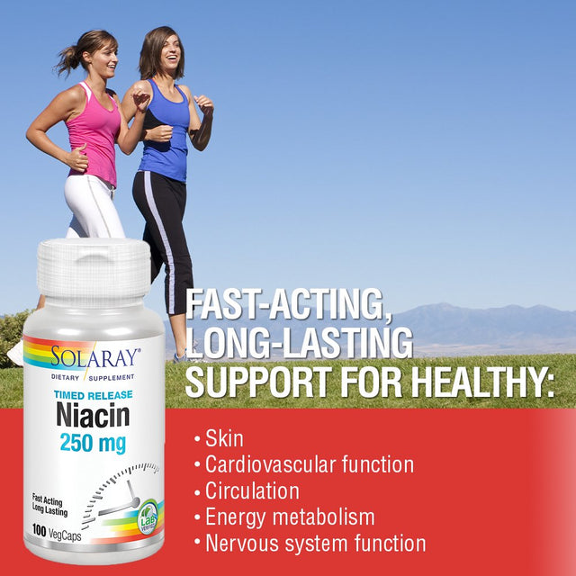 Solaray Niacin Timed-Release 250Mg, Vitamin B3 | Skin Health, Cardiovascular & Nervous System Support | 100Ct